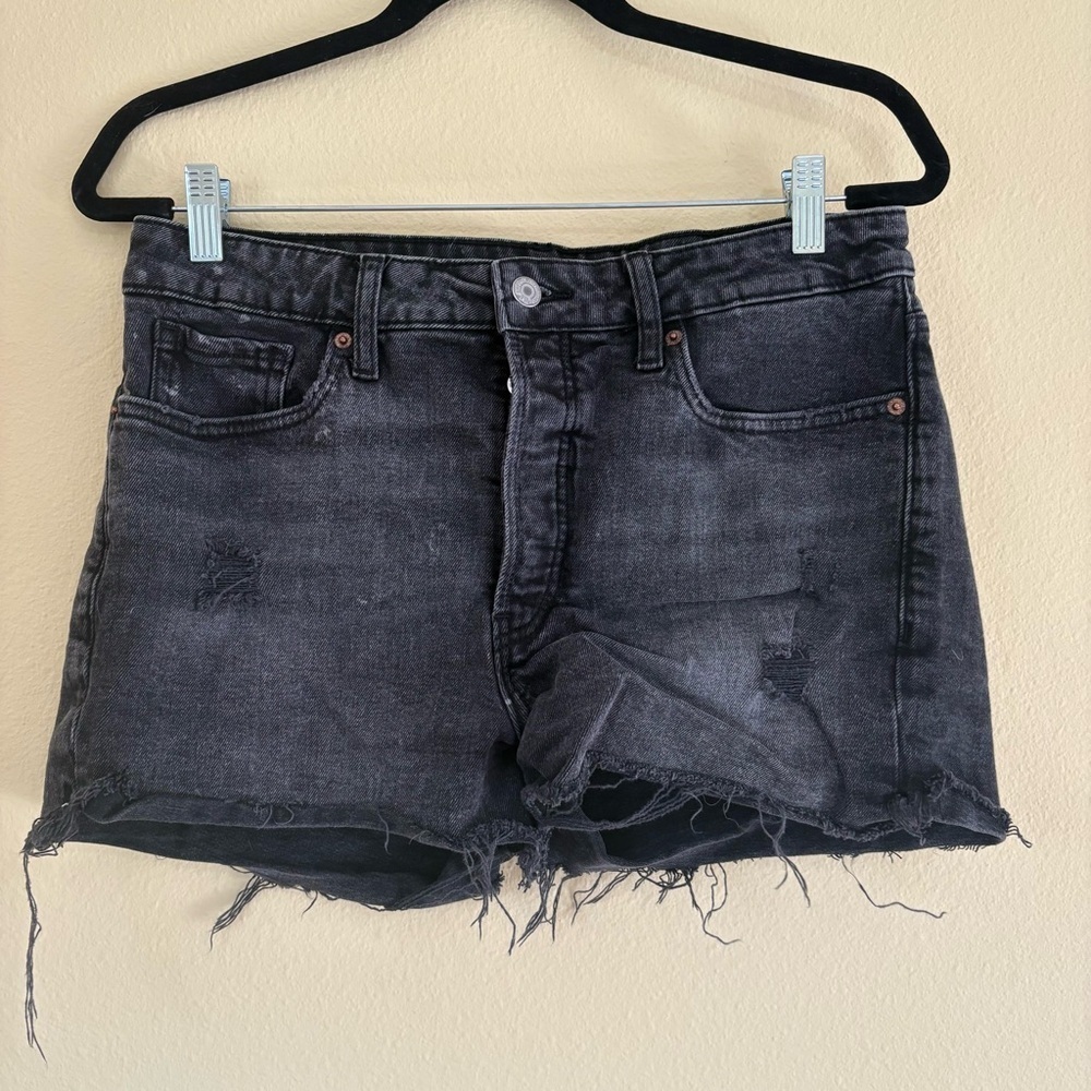 Distressed Black Denim Shorts